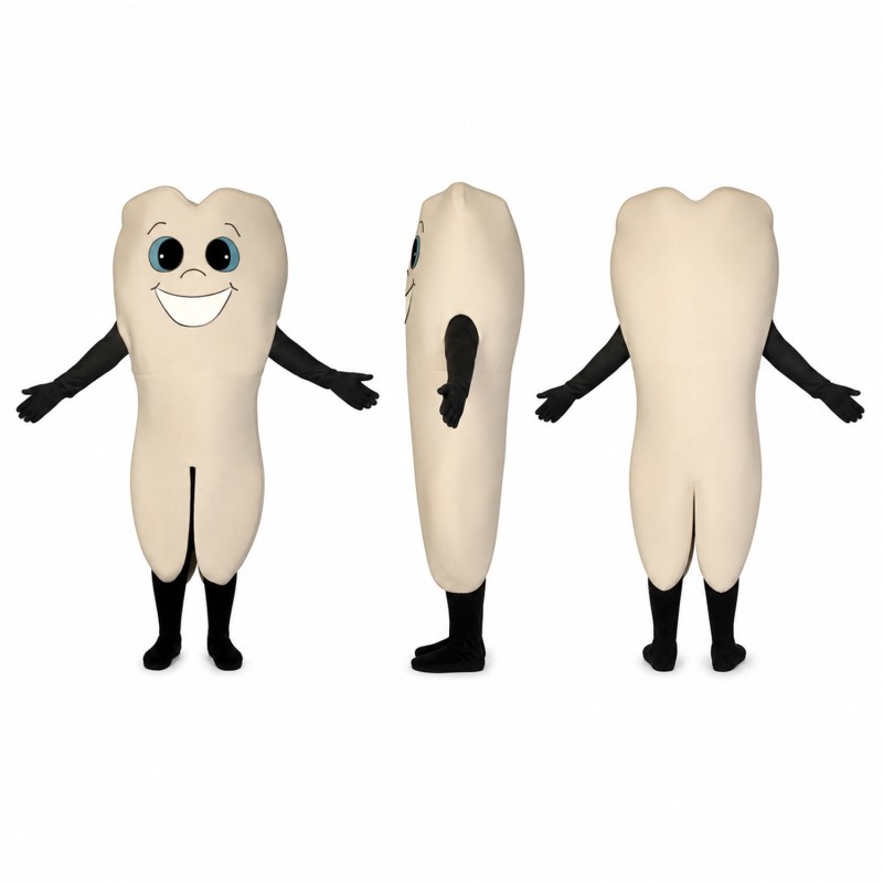 Tooth Mascot Costume in Cream with Smiling Face Adult