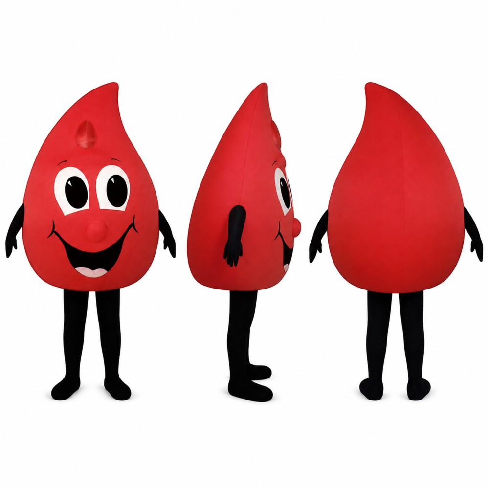 Blood Drop Mascot Costume in Red with Smiling Face Adult Blood Drop Mascot Costume in Red with Smiling Face Adult