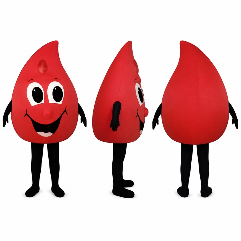 Blood Drop Mascot Costume in Red with Smiling Face Adult