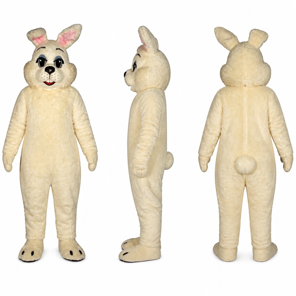 Rabbit Mascot Costume in Cream with Pink Ears Adult