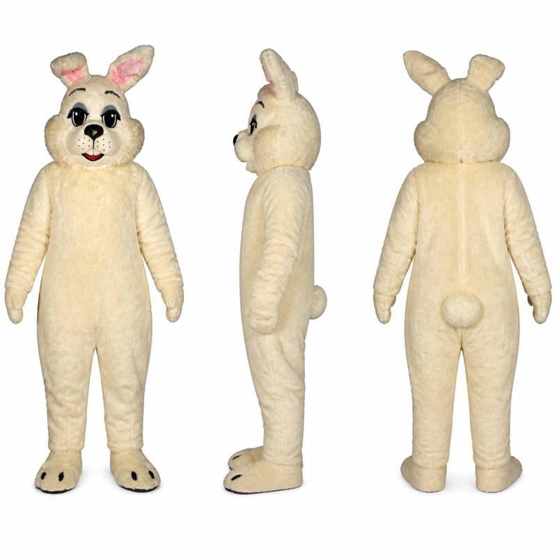 Rabbit Mascot Costume in Cream with Pink Ears Adult