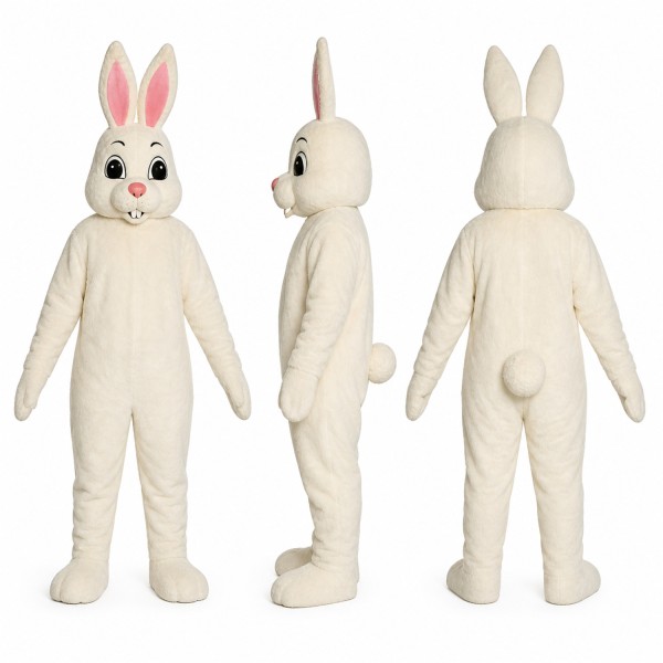 Rabbit Mascot Costume in White with Pink Inner Ears Adult