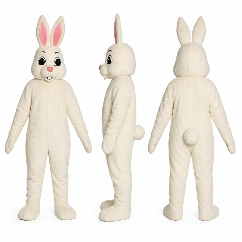 Rabbit Mascot Costume in White with Pink Inner Ears Adult