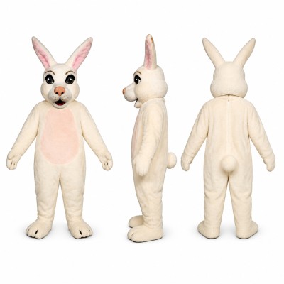 Rabbit Mascot Costume in White with Pink Belly Adult