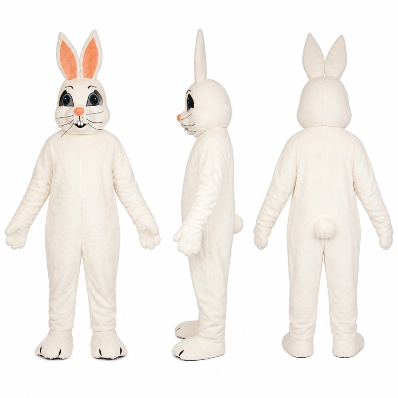 Rabbit Mascot Costume in White with Orange Inner Ears Adult