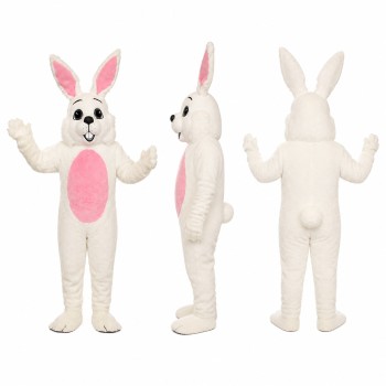 Rabbit Mascot Costume in White with Pink Belly and Ears Adult