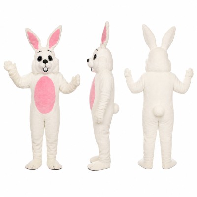 Rabbit Mascot Costume in White with Pink Belly and Ears Adult
