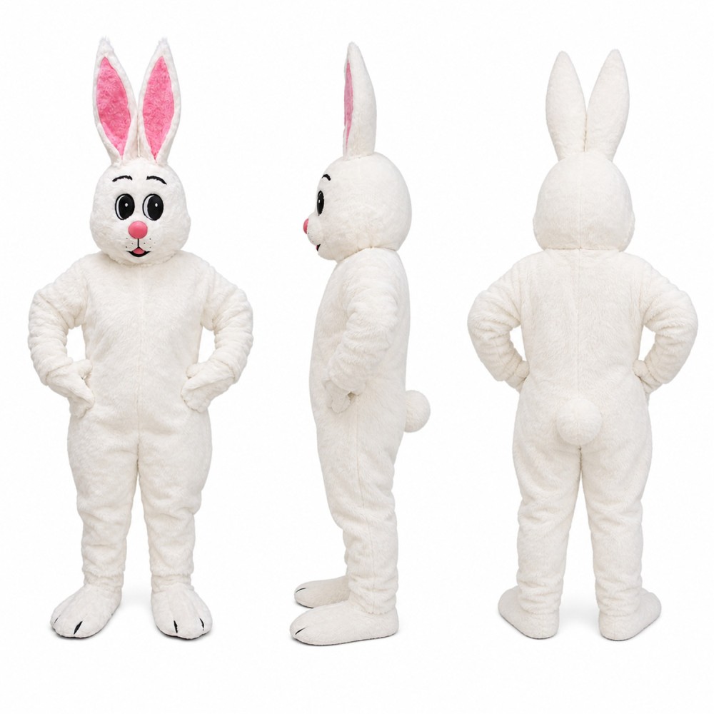 Rabbit Mascot Costume in White with Tall Pink Ears Adult Rabbit Mascot Costume in White with Tall Pink Ears Adult