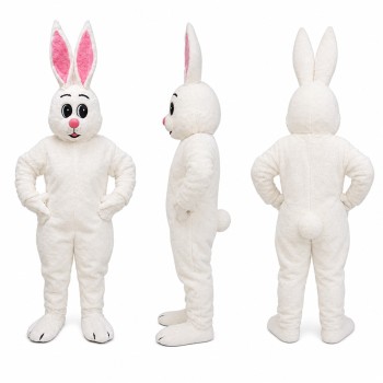 Rabbit Mascot Costume in White with Tall Pink Ears Adult