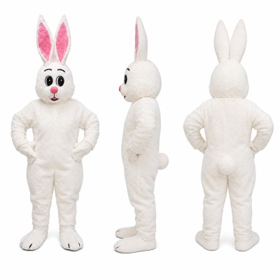 Rabbit Mascot Costume in White with Tall Pink Ears Adult
