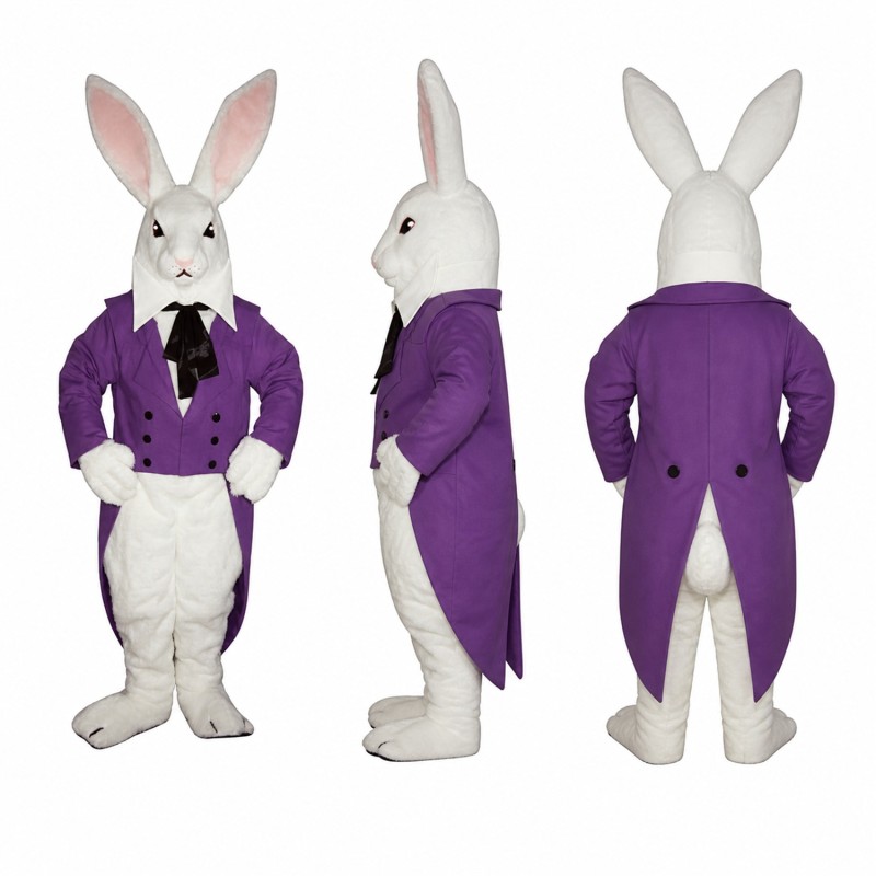 Rabbit Mascot Costume in White with Purple Blazer Adult