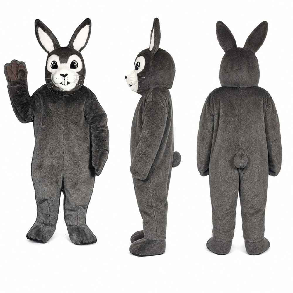 Rabbit Mascot Costume in Dark Gray with White Face Adult