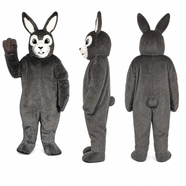 Rabbit Mascot Costume in Dark Gray with White Face Adult