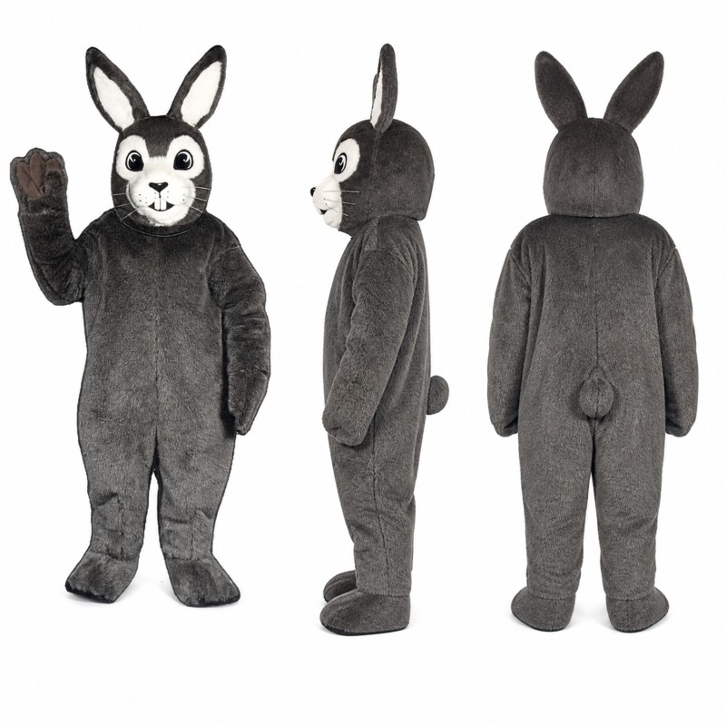 Rabbit Mascot Costume in Dark Gray with White Face Adult