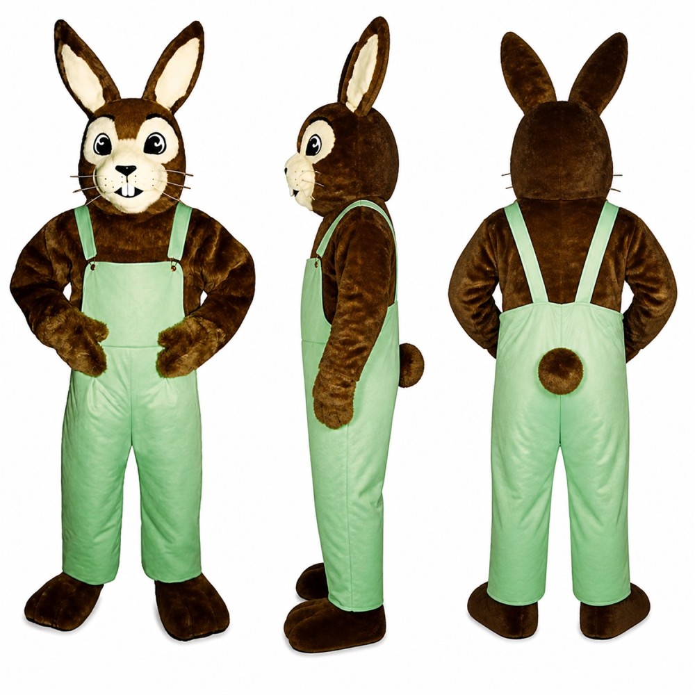 Rabbit Mascot Costume in Brown with Green Overalls Adult Rabbit Mascot Costume in Brown with Green Overalls Adult