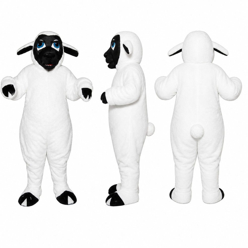 Sheep Mascot Costume in White with Black Face Adult