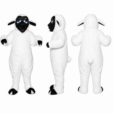 Sheep Mascot Costume in White with Black Face Adult