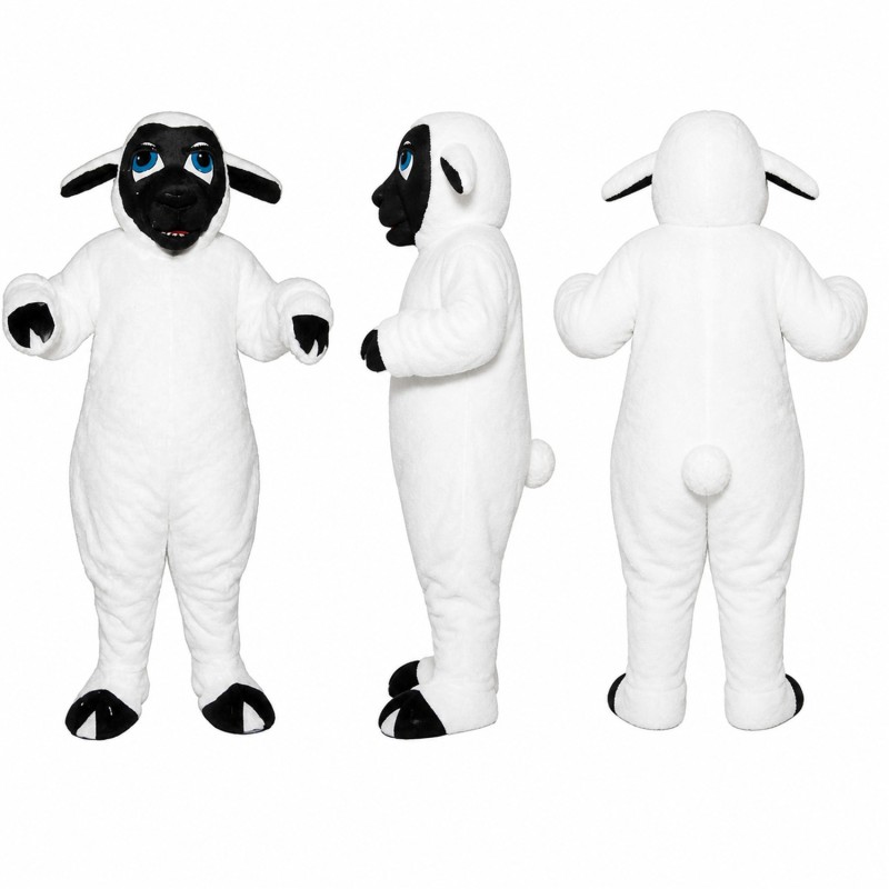 Sheep Mascot Costume in White with Black Face Adult
