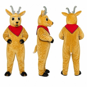 Reindeer Mascot Costume in Golden Brown with Red Scarf Adult