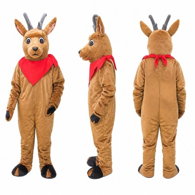 Reindeer Mascot Costume in Brown with Red Neckerchief Adult