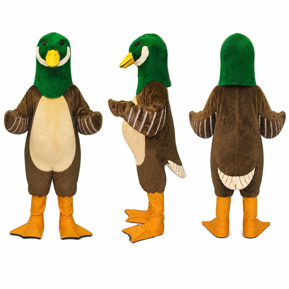 Mallard Duck Mascot Costume with Green Head and Brown Body Adult