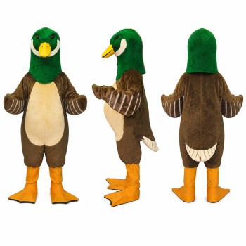 Mallard Duck Mascot Costume with Green Head and Brown Body Adult