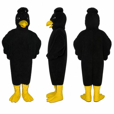 Crow Mascot Costume in Black with Yellow Beak and Feet Adult