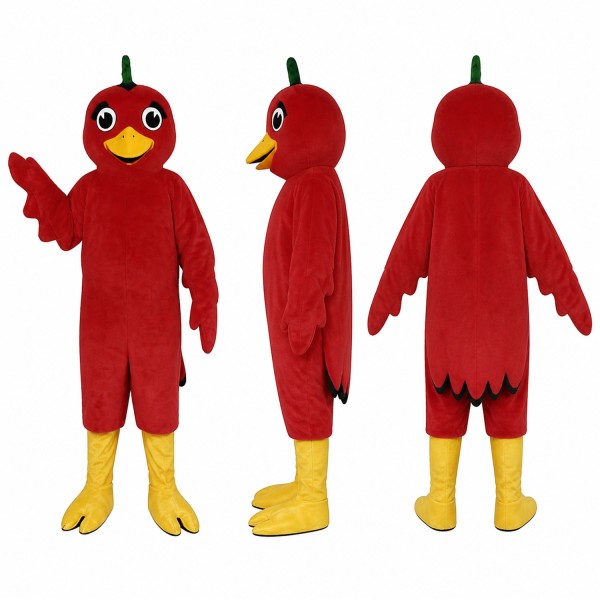 Bird Mascot Costume in Red with Yellow Feet Adult