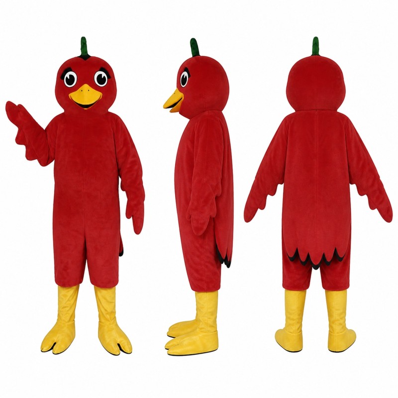 Bird Mascot Costume in Red with Yellow Feet Adult