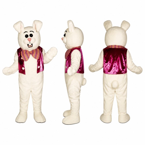 Rabbit Mascot Costume in White with Pink Patterned Vest Adult