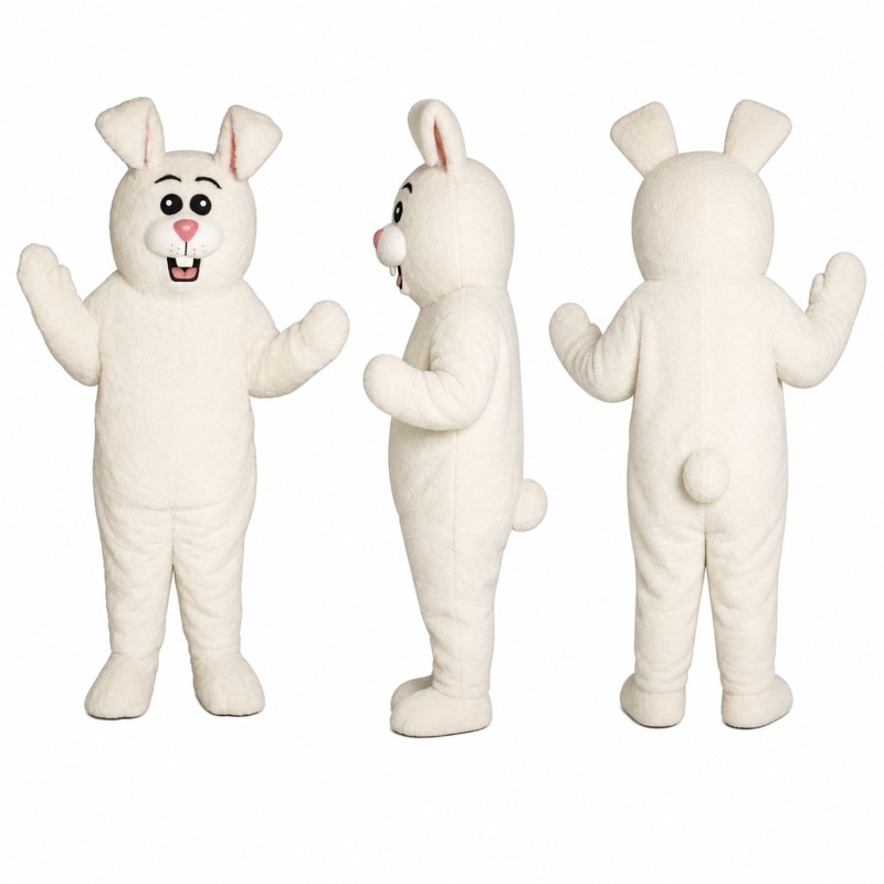 Rabbit Mascot Costume in White with Floppy Ears Adult