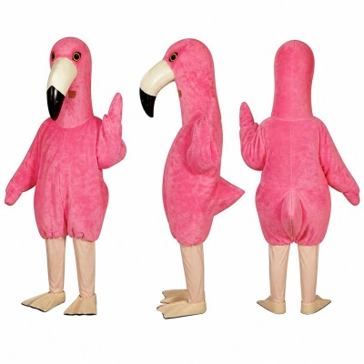 Flamingo Mascot Costume in Pink with Black Tipped Beak Adult