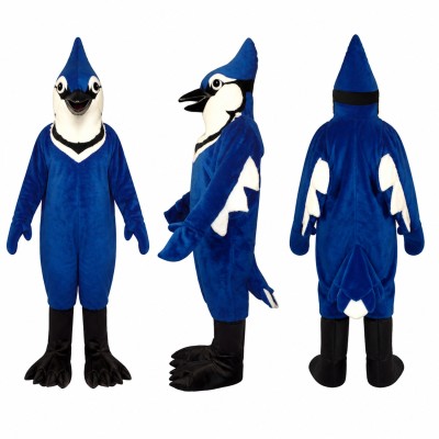 Blue Jay Mascot Costume in Navy and White with Black Feet Adult