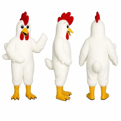 Chicken Mascot Costume in White with Red Comb Adult