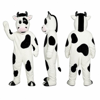 Cow Mascot Costume in White with Black Spots Adult