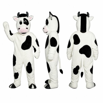 Cow Mascot Costume in White with Black Spots Adult