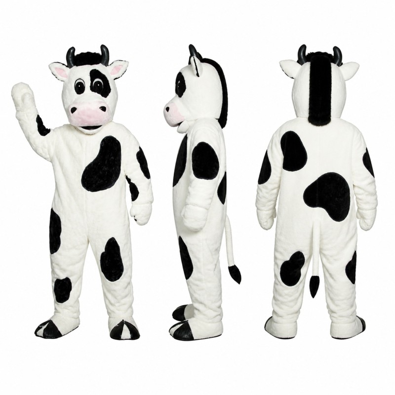 Cow Mascot Costume in White with Black Spots Adult