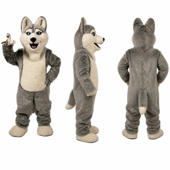 Husky Mascot Costume in Gray and White with Blue Eyes Adult
