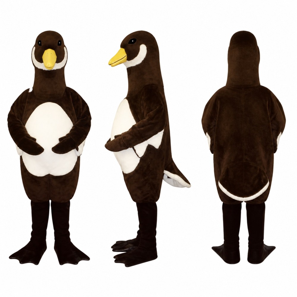 Belly Goose Mascot Costume in Dark Brown with White Belly Adult