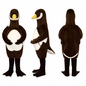 Belly Goose Mascot Costume in Dark Brown with White Belly Adult