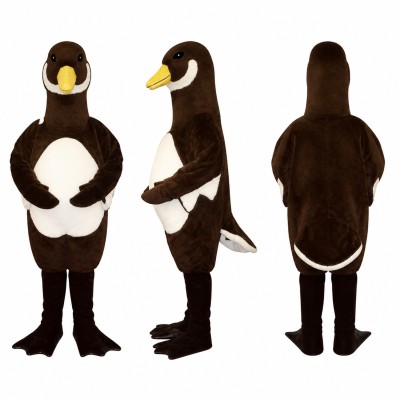 Belly Goose Mascot Costume in Dark Brown with White Belly Adult