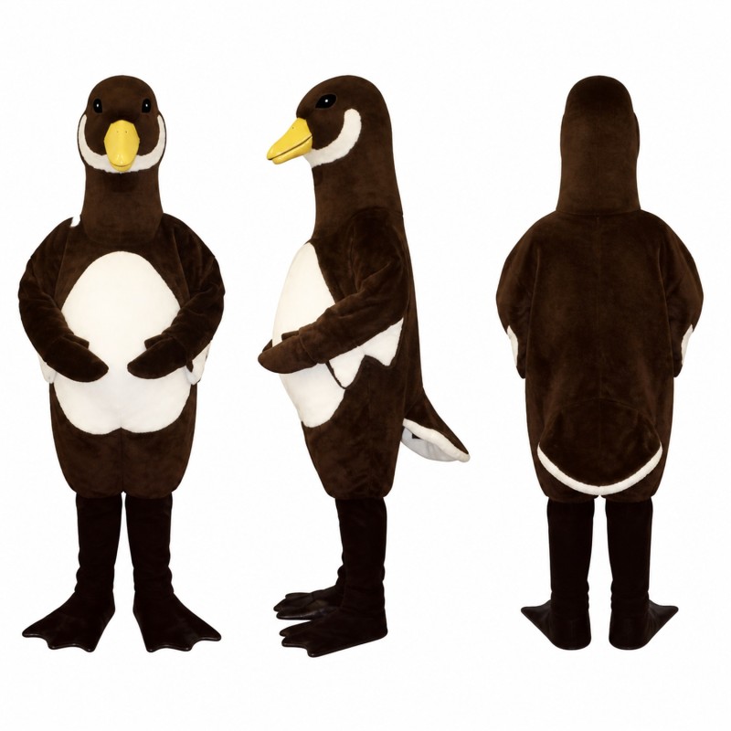 Belly Goose Mascot Costume in Dark Brown with White Belly Adult