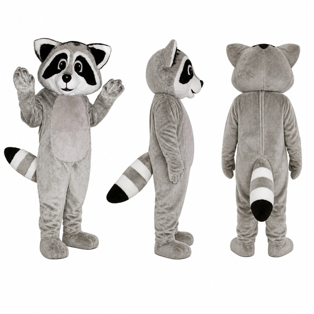 Raccoon Mascot Costume in Gray with Black Eye Mask Adult