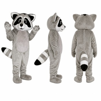 Raccoon Mascot Costume in Gray with Black Eye Mask Adult