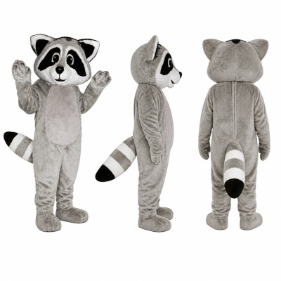 Raccoon Mascot Costume in Gray with Black Eye Mask Adult