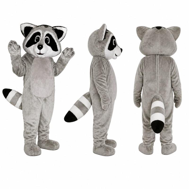 Raccoon Mascot Costume in Gray with Black Eye Mask Adult
