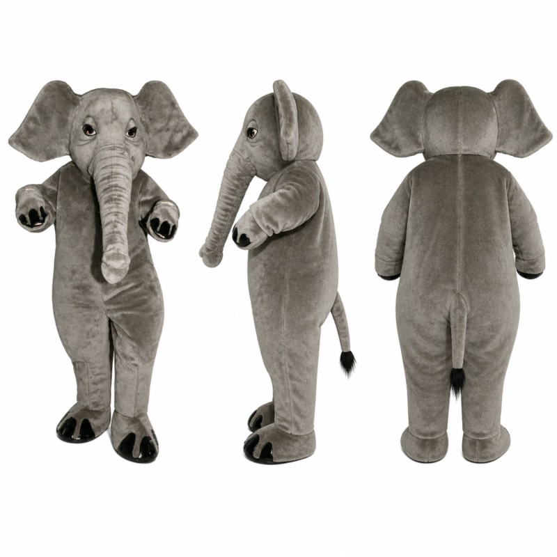 Elephant Mascot Costume in Gray with Large Ears and Trunk Adult
