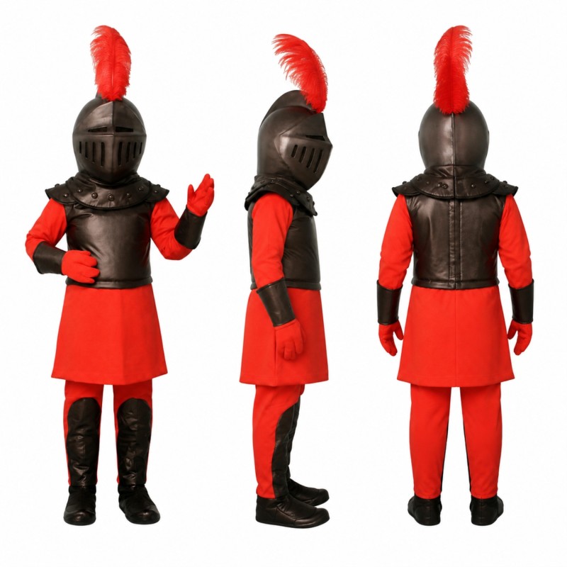 Medieval Knight Mascot Costume in Black Armor with Red Plume Adult