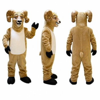 Ram Mascot Costume in Brown with Curved Horns Adult