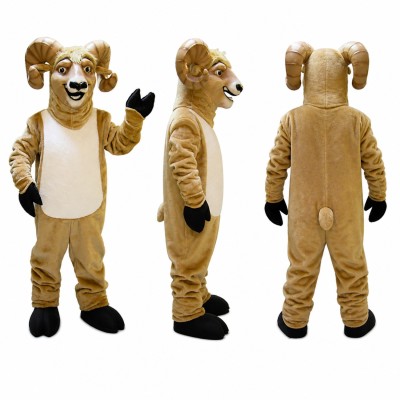 Ram Mascot Costume in Brown with Curved Horns Adult